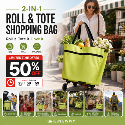 2-in-1 Foldable Shopping Cart-Portable Lightweight Grocery Trolley