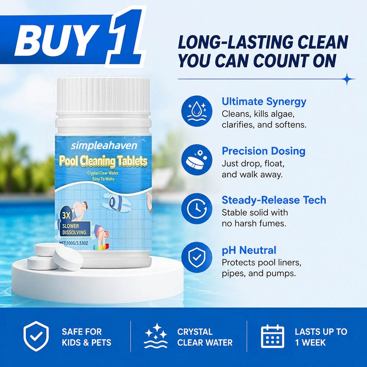 The Next-Gen Pool Purifier is here! 2X Stronger Algae Control, Gentle & Safe for Kids!