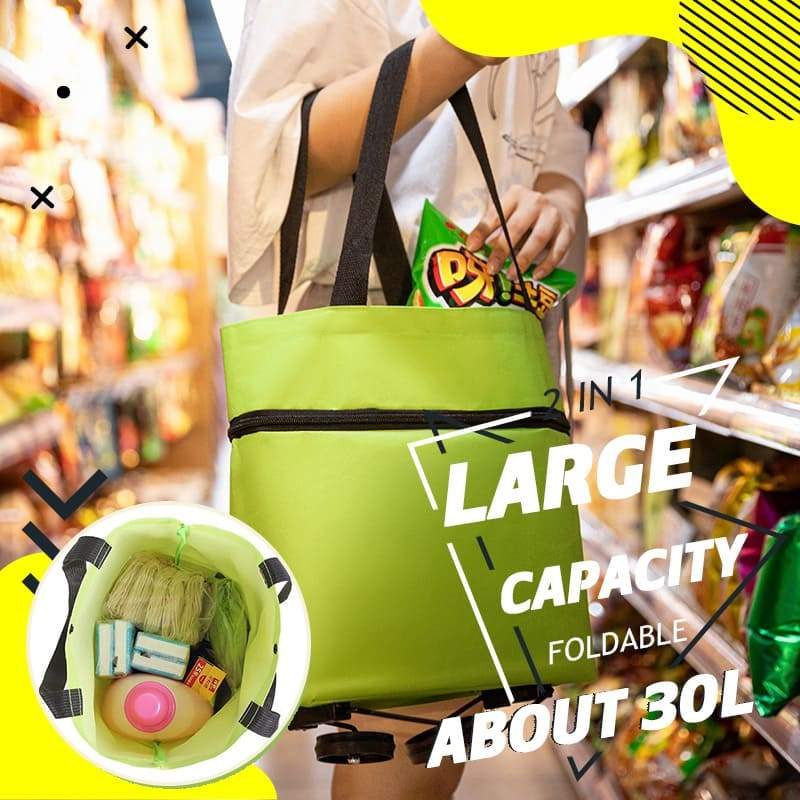 2-in-1 Foldable Shopping Cart-Portable Lightweight Grocery Trolley