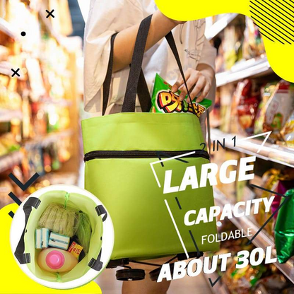 2-in-1 Foldable Shopping Cart-Portable Lightweight Grocery Trolley