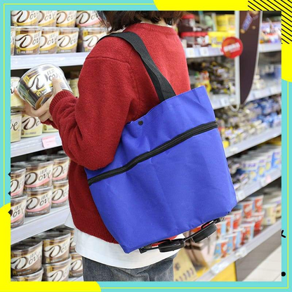 2-in-1 Foldable Shopping Cart-Portable Lightweight Grocery Trolley
